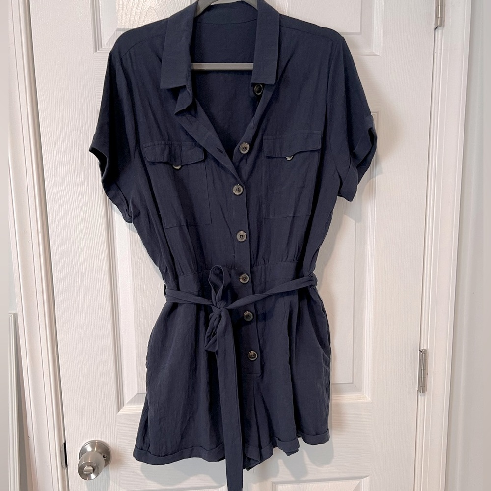 GRAPENT Women's Summer Short Sleeve Button Down Pockets Belted Jumpsuits Rompers